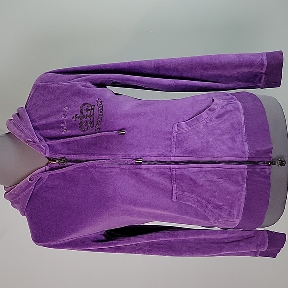 BCBGMAxazria Y2k Purple velvet hoodie jacket - Picture 10 of 11